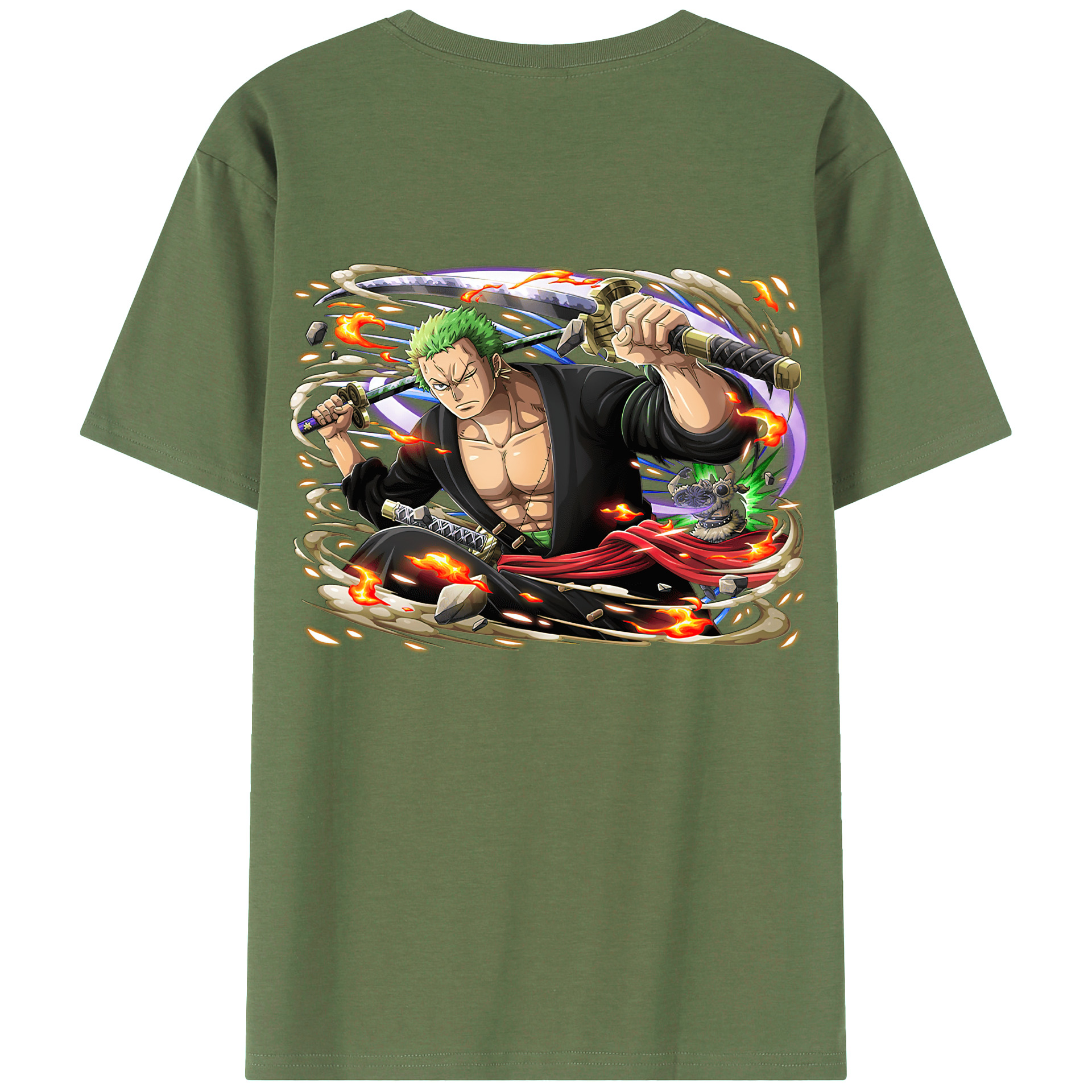 ワンピース ロロノア・ゾロ ONE PIECE Roronoa Zoro 綿100％ メンズ半袖Tシャツ（バックプリント） 通気性